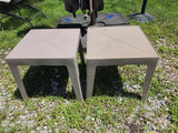 Two Lightweight Tan Plastic Stacking Side Tables