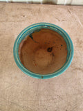 Teal and Brown Small Glazed Pottery Planter w/Fixed Saucer