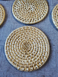 Set of 6 Woven Rattan Coasters with Storage Basket
