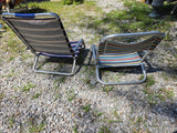 Two Folding Low Beach Chairs w/Aluminum Frames