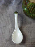 Signed Green Glazed Ceramic Artichoke Condiment Jar with Spoon