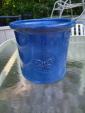 Blue Butterfly Glazed Terracotta Crock/Planter (Y)