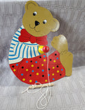 Vintage Wooden Teddy Bear Pull Toy
