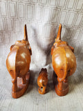 Set of 3 Carved Wood Elephant Figurines