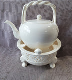 Hartley Greens & Co. Leeds Pottery Creamware Teapot and Scone Basket