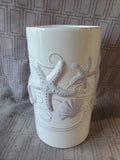 White Ceramic Seashell and Sea Creature Utensil Crock