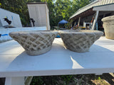 Pair of Cement Oblong Basket Weave Shallow Planters