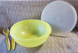 Tupperware Yellow Fix-n-Mix Salad Bowl with Salad Serving Utensils