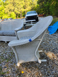 A-Lloyd Loom White Wicker Glider Loveseat, Chair and Table Set w/Sunbrella Cushions