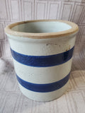 Blue Striped Small Pottery Crock