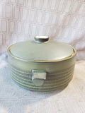 Olive Green Pottery Covered Casserole Dish