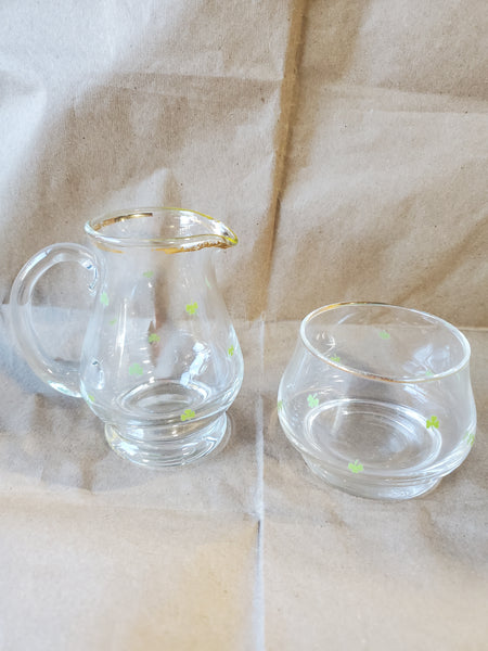 Clear Glass Shamrock Creamer and Sugar Set