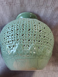 Green Crackle Glazed Ceramic Reticulated Vase