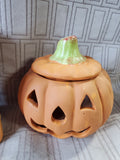 Pair of Terracotta Jack-O-Lantern Candle Votives