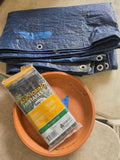 P-Three Piece Gardening Lot, Tarp, Saucer, Plastic Stakes(10)