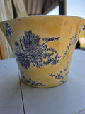 Yellow and Blue Toile Pattern Ceramic Planter