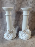 Pair of Portugal Glazed Terracotta Seashell Candlesticks