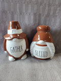 Pair of Rae Dunn "Gather" and "Blessed" Pilgrim Figurines