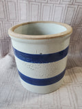 Blue Striped Small Pottery Crock