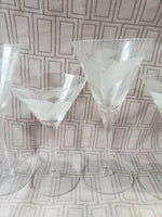 Lot of 5 Etched Clear Glass Martini Glasses