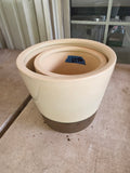 Two Crate & Barrel Glazed Pottery Planters w/Bronze Tone Accents