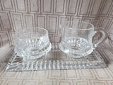 Heavy Clear Glass Creamer and Sugar Set with Serving Tray