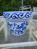 Large Blue and White Ceramic Planter (A)
