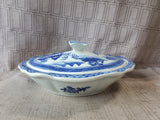 Asian Inspired Blue and White Porcelain Covered Butterfly Handle Serving Dish