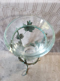 Heavy Clear Glass Vase with Metal Leaf Stand