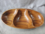 Carved Wooden 3 Sectioned Serving Tray