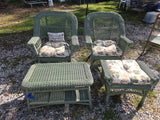 Green All Weather Wicker Chairs(2), Ottoman and Coffee Table