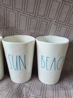 (B) Set of 4 Rae Dunn Melamine by Magenta "Sun" and "Beach" Tumblers
