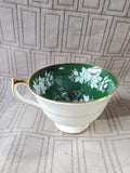 Aynsley Fine Bone China Dark Green and White Rose Teacup and Saucer Set