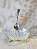 Vintage Clear Glass and Metal Holder Jam Set