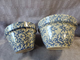 Pair of Roseville Pottery Blue Spongeware Mixing Bowls