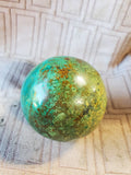 Carved Spherical Blue, Teal, and Brown Colored Stone