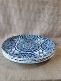 Lot of 4 Modern Southern Home Melamine Blue Geometric Pattern Dinner Plates