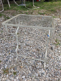 Vintage White Painted Iron Outdoor Side Table w/Glass Top