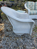 B-Lloyd Loom White Wicker Glider Loveseat, Swivel Chair and Table Set w/Sunbrella Cushions