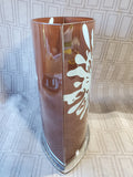 Brown and Blue Floral Glass Vase