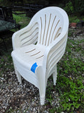 Five Plastic Stacking Outdoor Chairs w/Plastic Cover