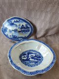 Asian Inspired Blue and White Porcelain Covered Butterfly Handle Serving Dish