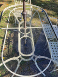 7-Piece Cast Aluminum Patio Dining Set w/Glass Top Table, Umbrella and Stand