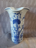 Blue and White Butterfly and Floral Motif Ceramic Vase