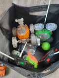 Bin of Toy Cars, Trains, and Planes