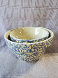Pair of Roseville Pottery Blue Spongeware Mixing Bowls