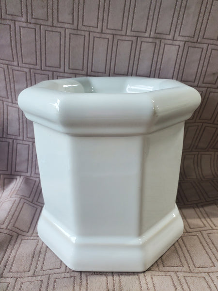 Heavy White Ceramic Octagonal Vase