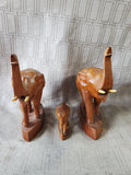 Set of 3 Carved Wood Elephant Figurines