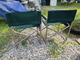 Two Green Canvas Folding Captains Chairs