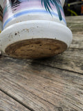 Glazed and Painted Pottery Planter w/Fixed Saucer and Dirt